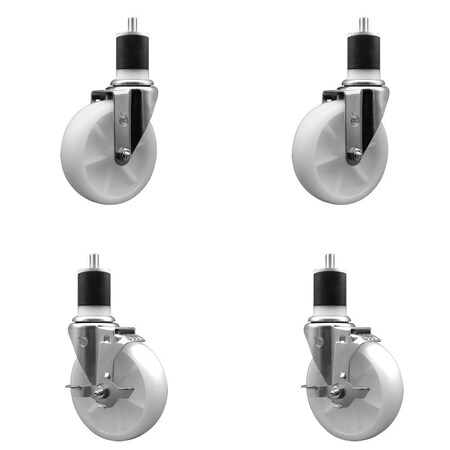 Service Caster 5'' Nylon Wheel Swivel 1-7/8'' Expanding Stem Caster Set 2 Brakes, 4PK SCC-EX20S514-NYS-2-TLB-2-178